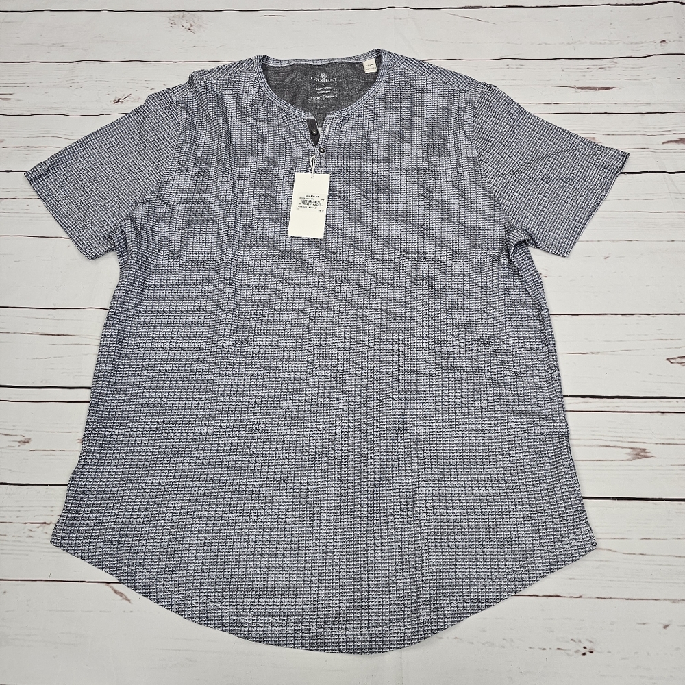 Con.struct Grey Henley Quick Dry Button Short Sleeve T Shirt Men's L